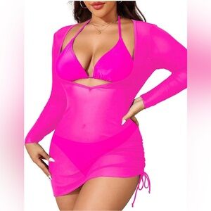 Aqua Eve Plus Size 3 Piece Bikini Set Women Swimsuits with Cover Up Bathing Suit
